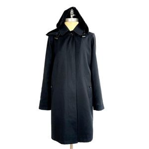 BURBERRY Black Car Mid-Length Coat w/ Detachable Hood 6 US